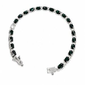 925 Sterling Silver Black Stone Tennis Bracelet Oval Gemstones